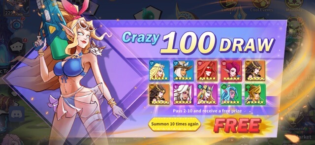 Nhận 100  lượt rút miễn phí, triệu hồi các anh hùng 5 sao