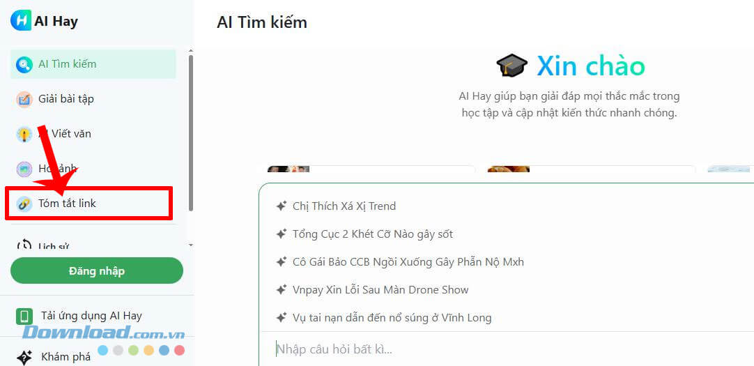 Click chuột vào mục Tóm tắt link