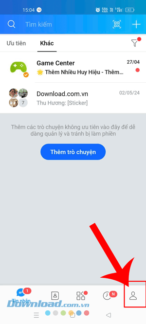 Nhấn vào biểu tượng tài khoản