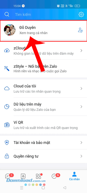 Ấn vào mục Xem trang cá nhân