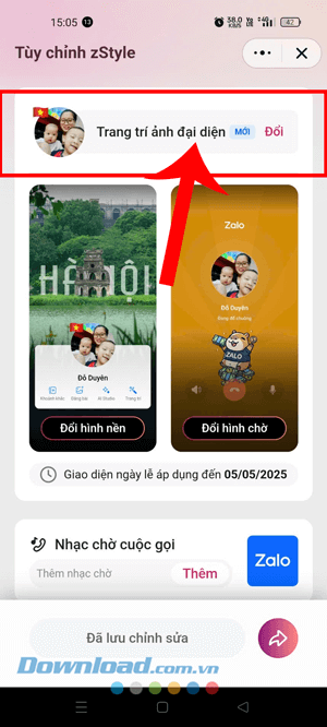 Nhấn vào mục Trang trí ảnh đại diện