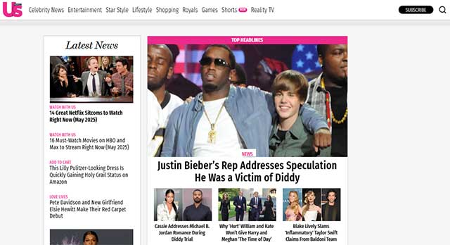 Us Weekly website cung cấp nhiều nội dung đa dạng
