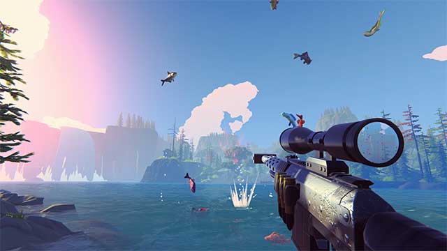 Câu rồi dùng nhiều loại súng để bắn hạ cá trên không trung