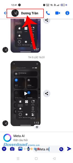 Nhấn vào tên tài khoản
