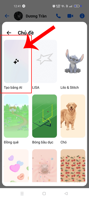 Chạm vào mục Tạo bằng AI