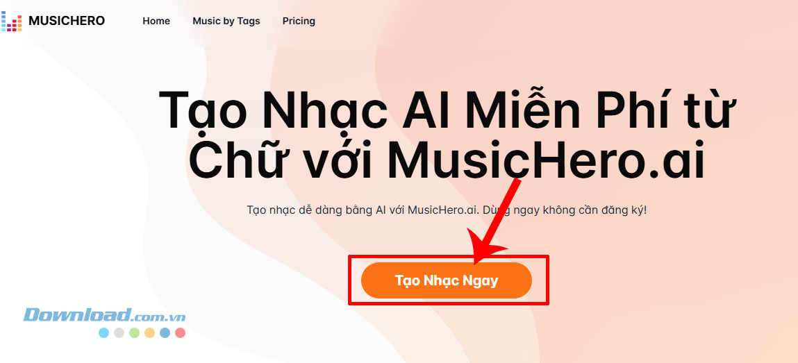 Click chuột vào nút Tạo nhạc ngay