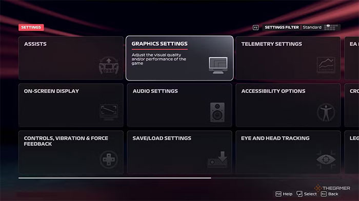 Giao diện cài đặt của F1 25