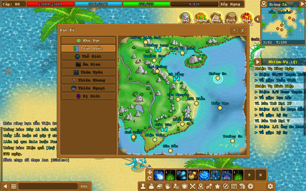 Thế giới game bao gồm các thành trì an toàn và nhiều khu vực luyện cấp