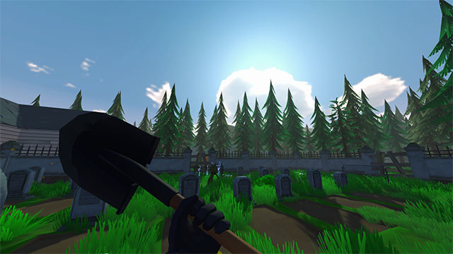 Khám phá kho vũ khí gồm các loại súng, xẻng... trong Zombie Graveyard Sim