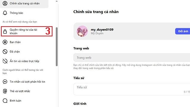 Quyền riêng tư của tài khoản