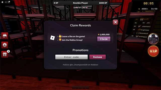 Cách nhập code Shrimp Game