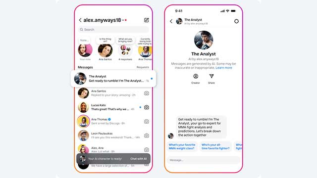 Sau khi tạo, AI có thể được tích hợp trực tiếp vào Instagram, Messenger, WhatsApp