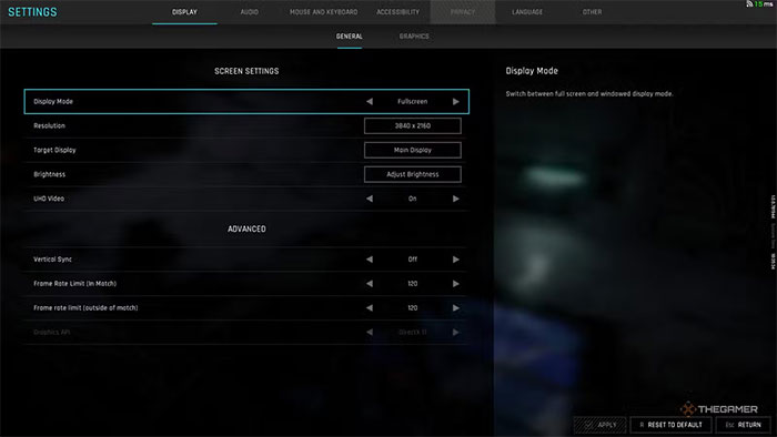 Giao diện cài đặt Mecha Break 