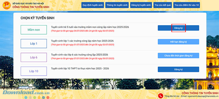 Nhấn vào nút Đăng ký