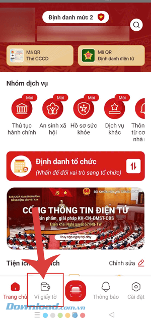 Ấn vào mục Ví giấy tờ