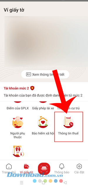 Chạm vào mục Thông tin thuế