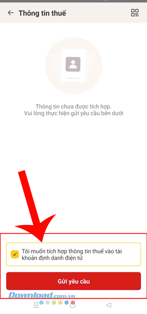 Đánh dấu tick vào dòng chữ “Tôi muốn tích hợp thông tin thuế vào tài khoản định danh điện tử”.