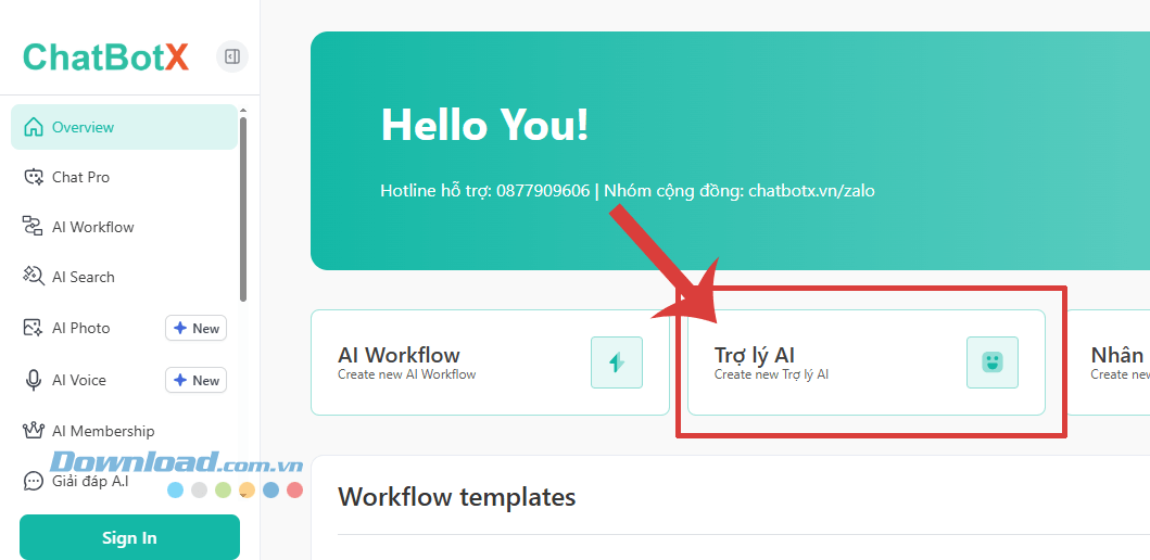 Nhấp chuột vào nút Trợ lý AI