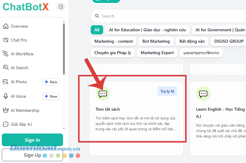 Nhấn vào mục Tóm tắt sách