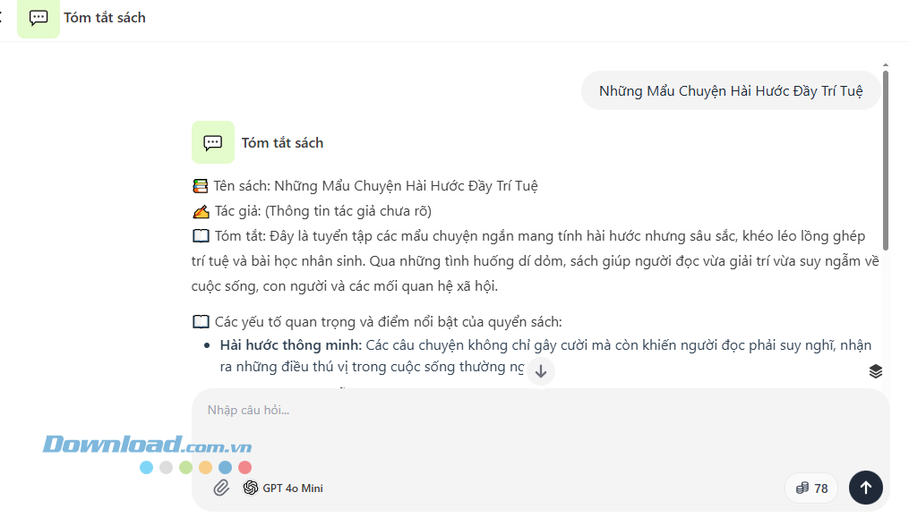 Đợi một lát, ChatbotX AI xử lý và gửi lại cho bạn bản tóm tắt đầy đủ.