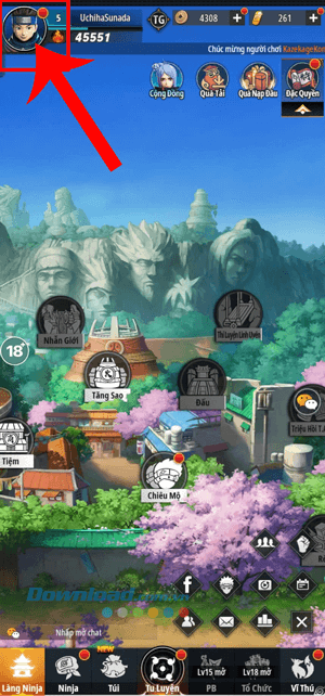 Nhấn vào biểu tượng tài khoản