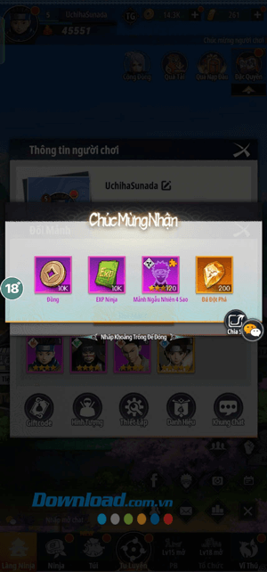 Nhấn vào màn hình để nhận những vật phẩm.