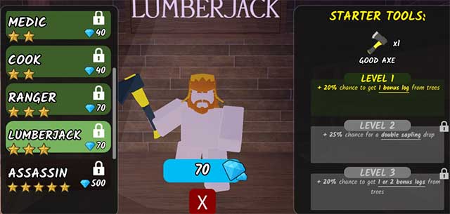 Dùng lớp nhân vật Lumberjack