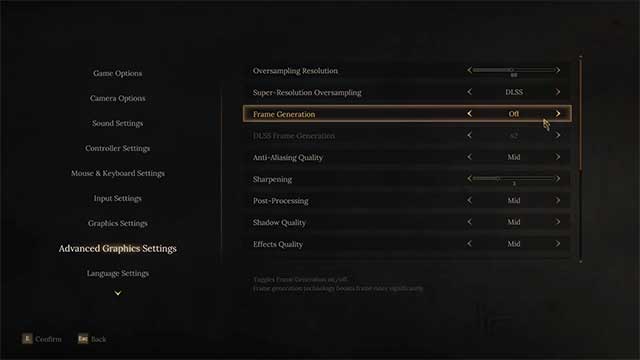 Phần cài đặt đồ họa của Wuchang