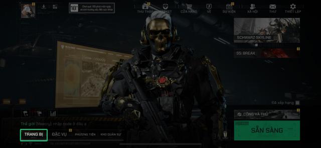 Từ sảnh chờ, chọn: TRANG BỊ