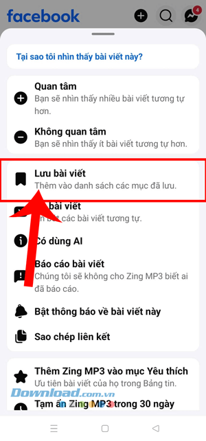 Ấn vào mục Lưu bài viết