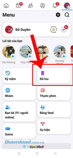 Nhấn vào mục Đã lưu