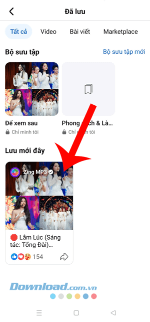 Ấn vào bài viết đã lưu bất kỳ