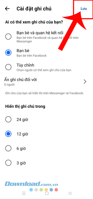 Nhấn vào nút Lưu
