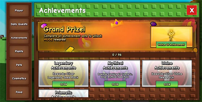 Hệ thống Achievement trong Grow A Garden