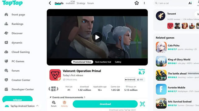 Tải Valorant Mobile qua TapTap CN