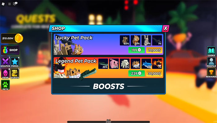 Người chơi có thể nhận thú cưng thông qua Lucky Pet Pack và Legendary Pet Pack