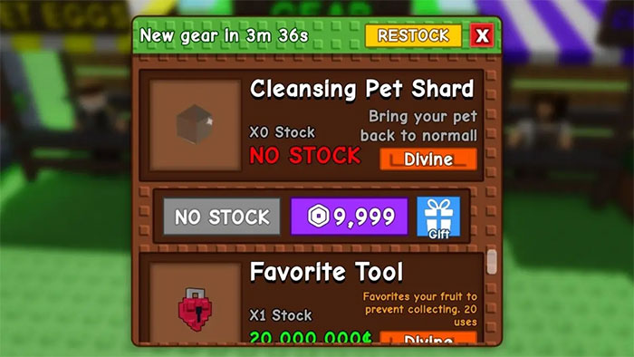 Mua Cleansing Pet Shard tại Gear Shop để loại bỏ đột biến pet trong Grow A Garden
