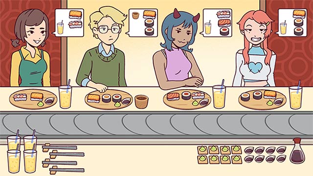 Quản lý nhà hàng sushi băng chuyền ấm cúng trong Ugoku Sushi Bar