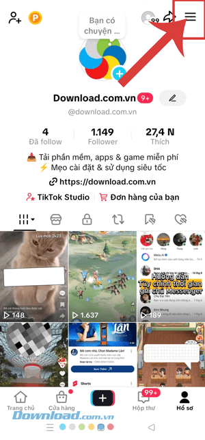 Chạm vào biểu tượng ba dấu gạch ngang