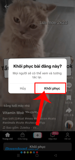 Tiếp tục, chạm vào nút Khôi phục