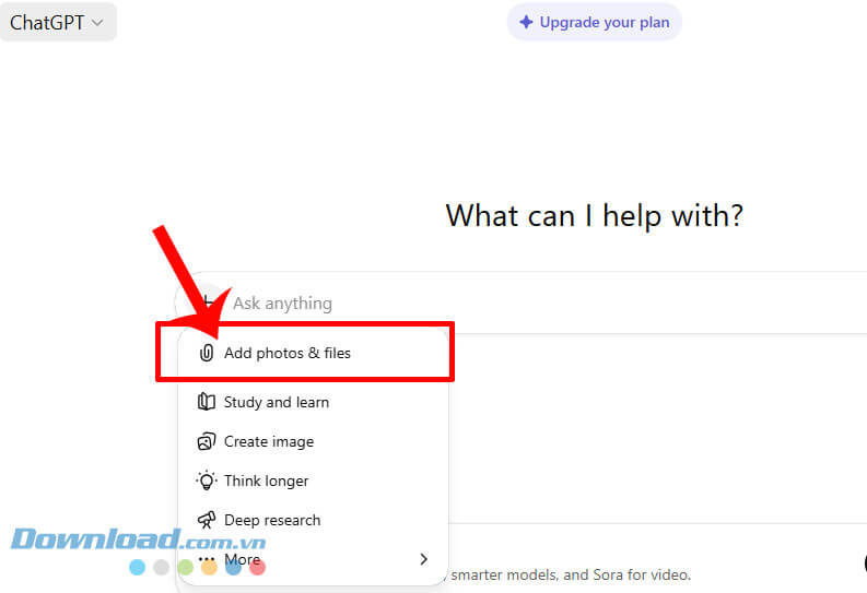 Click chuột vào mục Add photos & files