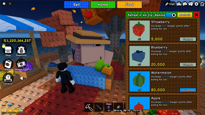 Một số loại thức ăn cho thú cưng trong Build A Zoo