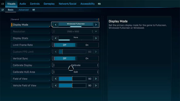 Giao diện thay đổi cài đặt của Borderlands 4
