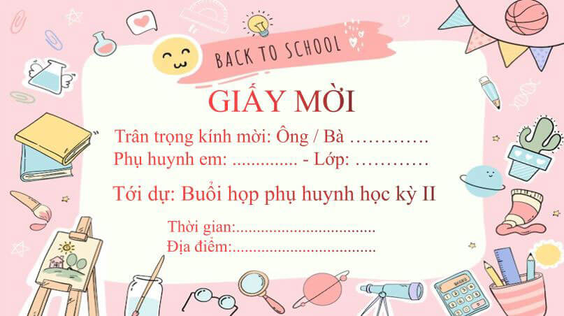 Mẫu giấy mời họp phụ huynh phong cách dễ thương