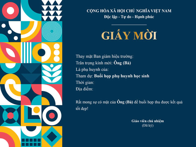Giấy mời họp phụ huynh kiểu nghệ thuật