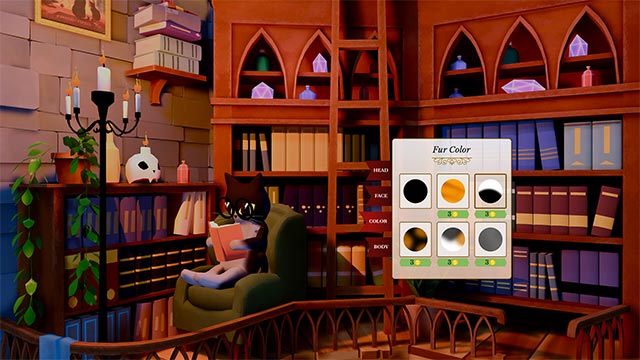 Tùy chỉnh chú mèo và thư viện sách ma thuật trong Black Cat Book Club 