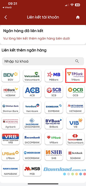 lien ket tai khoan ngan hang voi eTax Mobile 2*538192