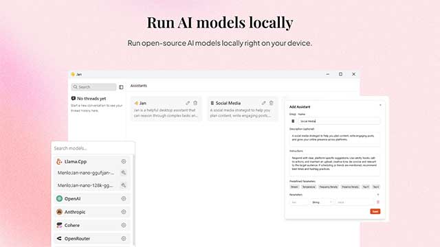 Jan hỗ trợ chạy các mô hình ngôn ngữ lớn (LLM) ngay trên thiết bị