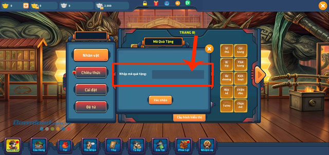 Nhập một trong những mã giftcode