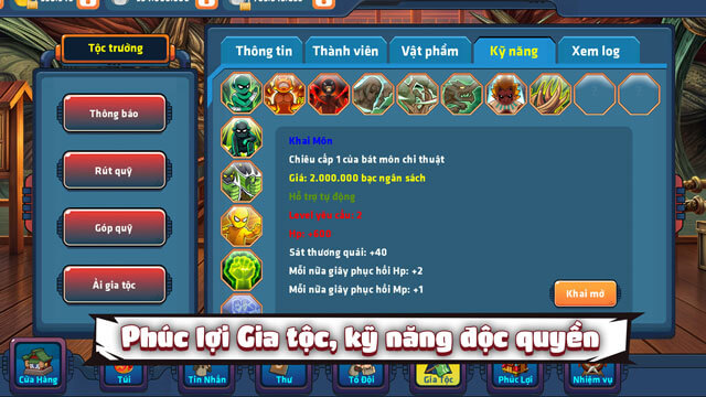 Phúc lợi gia tộc, kỹ năng độc quyền